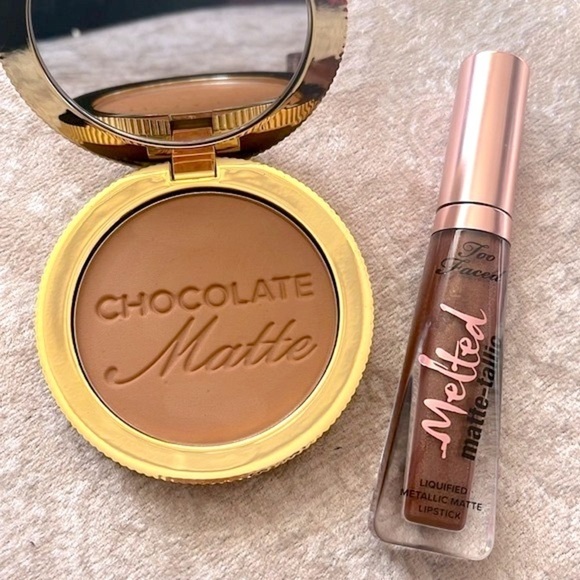 Brand New Too Faced Chocolate Soleil Matte Bronzer & Melted Matte Metallic Lip - Picture 1 of 11
